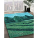 Patterned Dark Turquoise Green Rug in Family Room, pat1999lblu