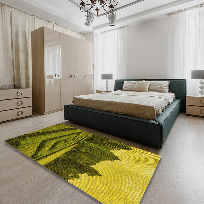 Patterned Army Green Rug in a Bedroom, pat1999yw