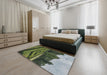 Machine Washable Transitional Dark Forest Green Rug in a Bedroom, wshpat1999