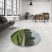 Round Machine Washable Transitional Dark Forest Green Rug in a Office, wshpat1999