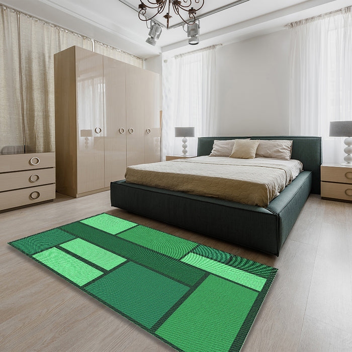Round Machine Washable Transitional Forest Green Rug in a Office, wshpat2grn