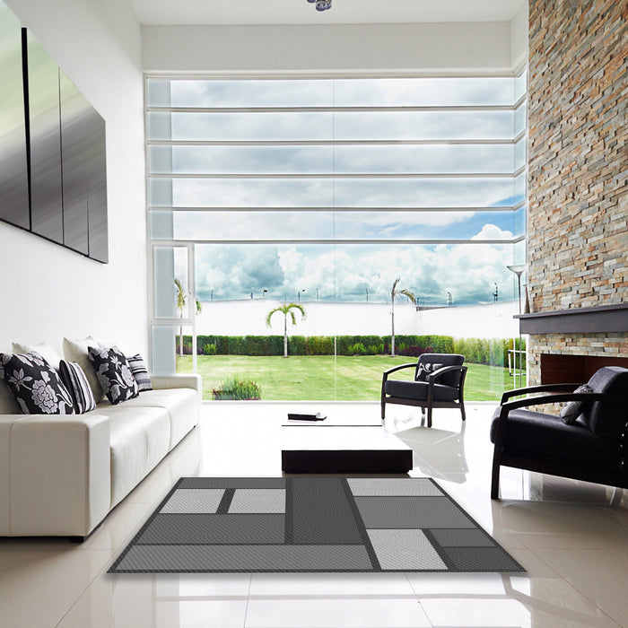Machine Washable Transitional Black Rug in a Kitchen, wshpat2gry