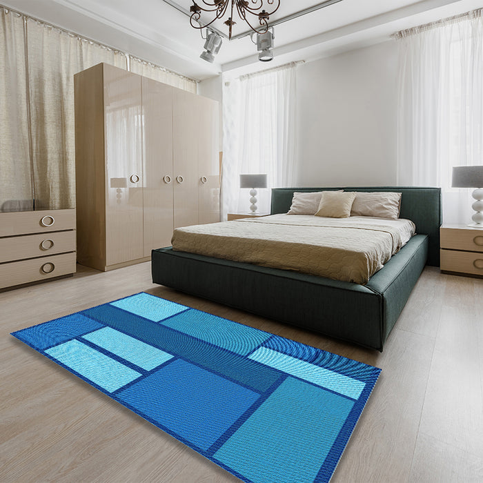 Round Machine Washable Transitional Blue Rug in a Office, wshpat2lblu