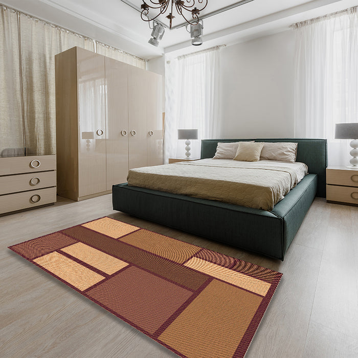 Round Machine Washable Transitional Orange Rug in a Office, wshpat2org