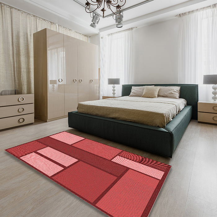 Round Machine Washable Transitional Red Rug in a Office, wshpat2rd