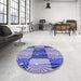 Round Patterned Jeans Blue Rug in a Office, pat20blu