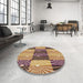 Round Patterned Yellow Orange Rug in a Office, pat20brn