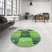 Round Patterned Green Rug in a Office, pat20grn