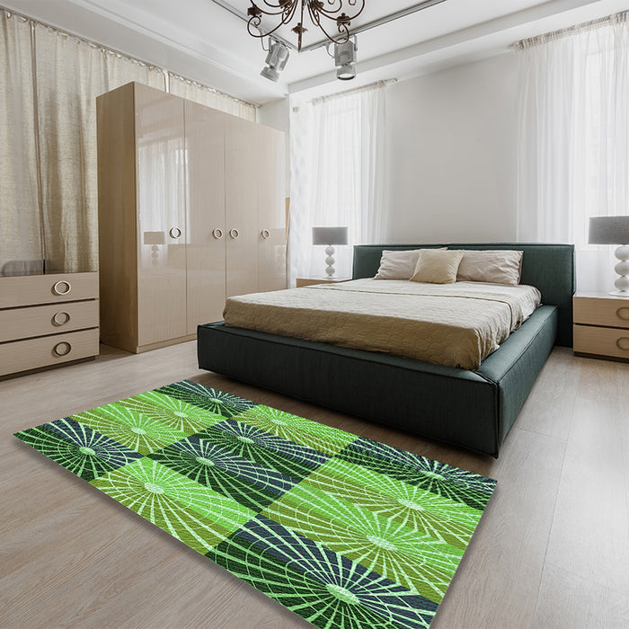 Patterned Green Rug in a Bedroom, pat20grn