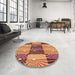 Round Patterned Yellow Orange Rug in a Office, pat20org