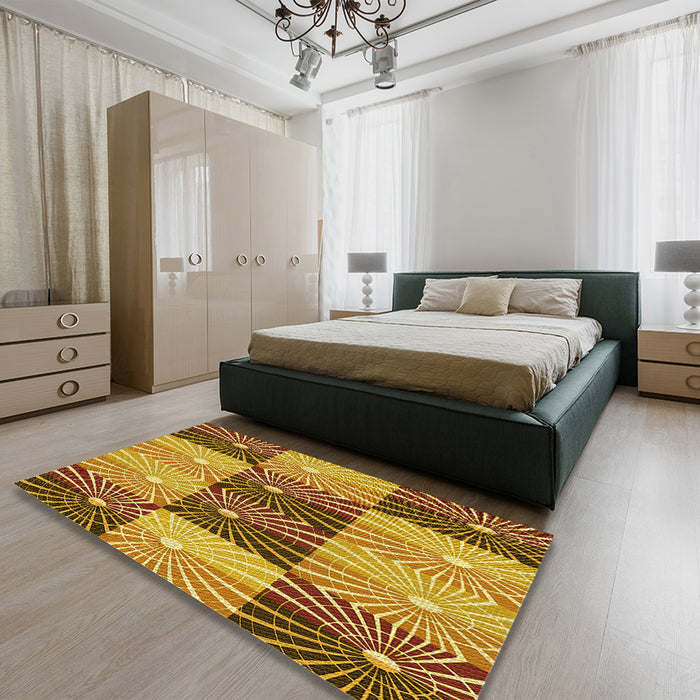 Patterned Mahogany Brown Rug in a Bedroom, pat20yw