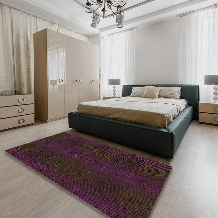 Patterned Sepia Brown Rug in a Bedroom, pat200brn