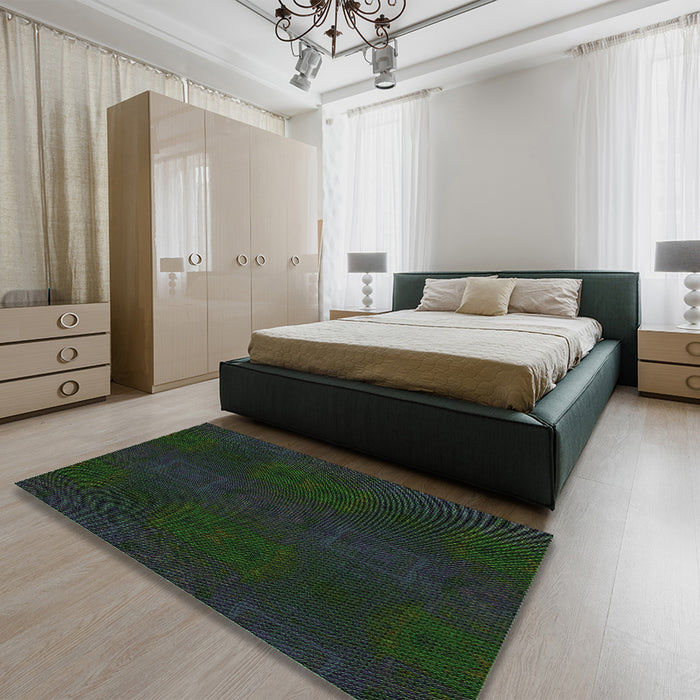 Round Machine Washable Transitional Medium Forest Green Rug in a Office, wshpat200grn
