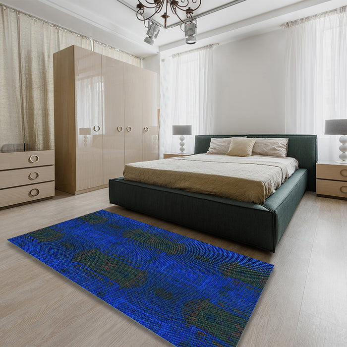 Patterned Blueberry Blue Rug in a Bedroom, pat200lblu