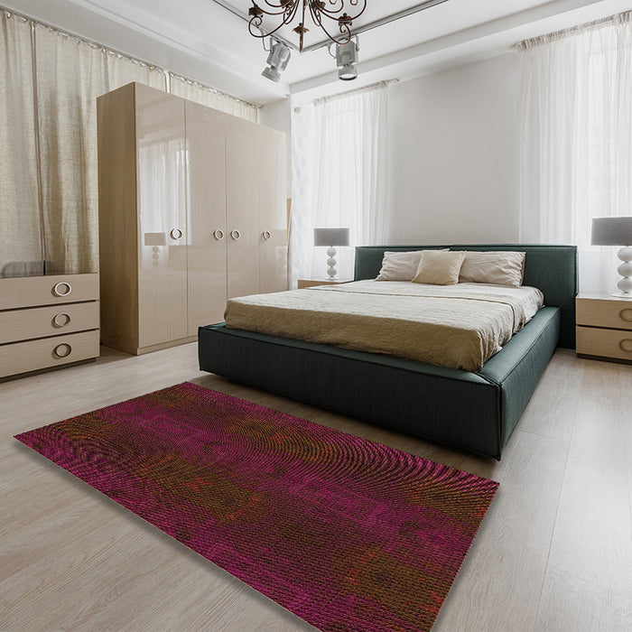 Patterned Saffron Red Rug in a Bedroom, pat200org