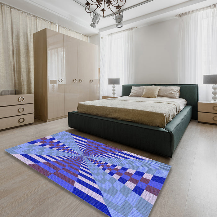 Patterned Denim Blue Rug in a Bedroom, pat2000blu