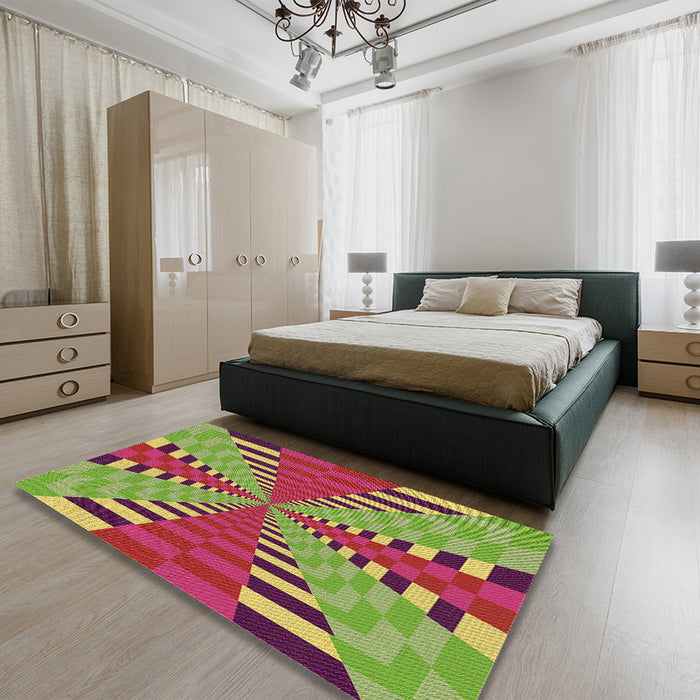 Patterned Pistachio Green Rug in a Bedroom, pat2000brn