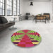 Round Patterned Pistachio Green Rug in a Office, pat2000brn