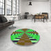 Round Patterned Neon Green Rug in a Office, pat2000grn