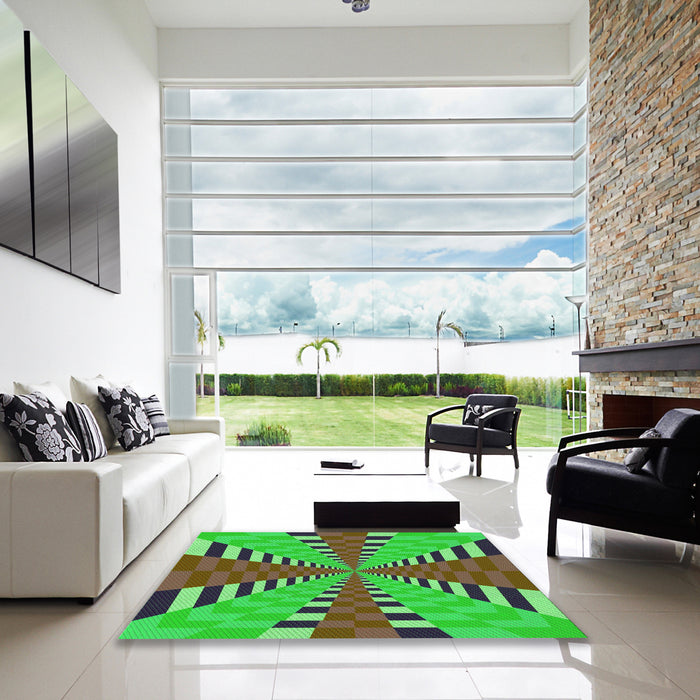 Machine Washable Transitional Neon Green Rug in a Kitchen, wshpat2000grn