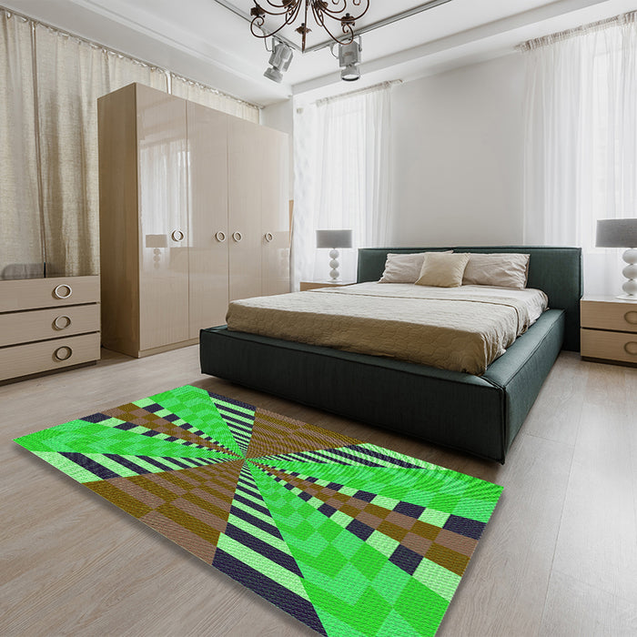Patterned Neon Green Rug in a Bedroom, pat2000grn