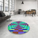 Round Patterned Deep Periwinkle Purple Rug in a Office, pat2000lblu