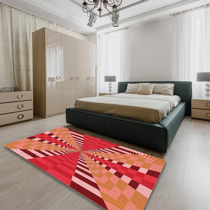Round Machine Washable Transitional Red Rug in a Office, wshpat2000rd