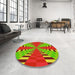 Round Patterned Red Rug in a Office, pat2000yw