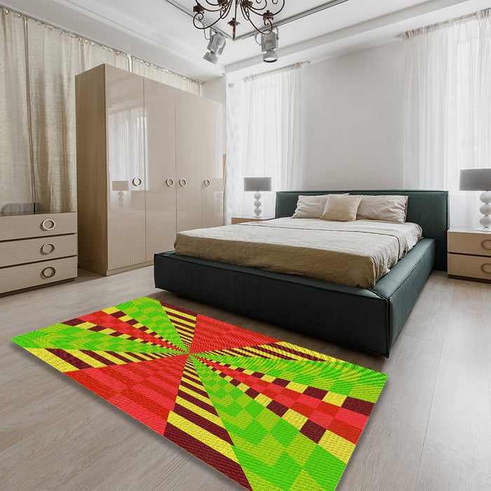 Patterned Red Rug in a Bedroom, pat2000yw