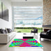 Square Patterned Green Modern Rug in a Living Room, pat2000