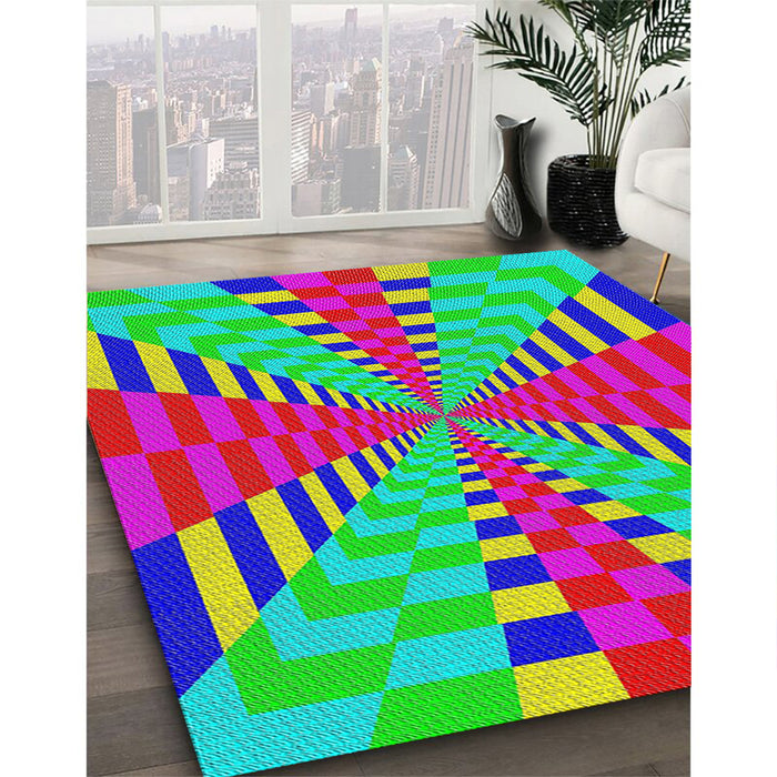 Patterned Green Modern Rug in Family Room, pat2000
