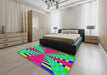 Patterned Green Modern Rug in a Bedroom, pat2000