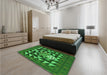 Patterned Deep Emerald Green Rug in a Bedroom, pat2001grn