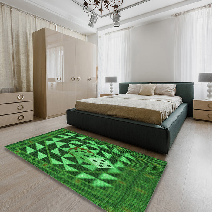 Patterned Deep Emerald Green Rug in a Bedroom, pat2001grn