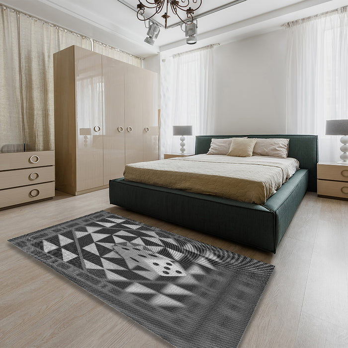 Patterned Dark Gray Black Rug in a Bedroom, pat2001gry