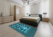 Patterned Dark Turquoise Green Rug in a Bedroom, pat2001lblu