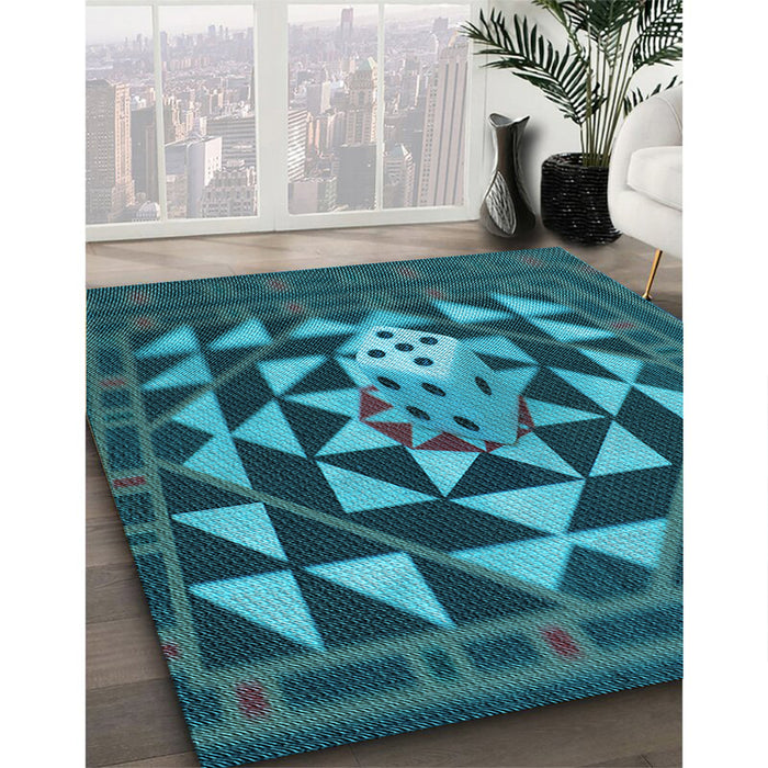 Machine Washable Transitional Dark Turquoise Green Rug in a Family Room, wshpat2001lblu
