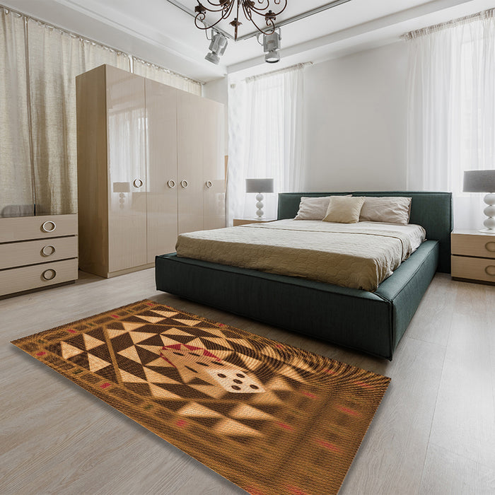 Patterned Red Brown Rug in a Bedroom, pat2001org