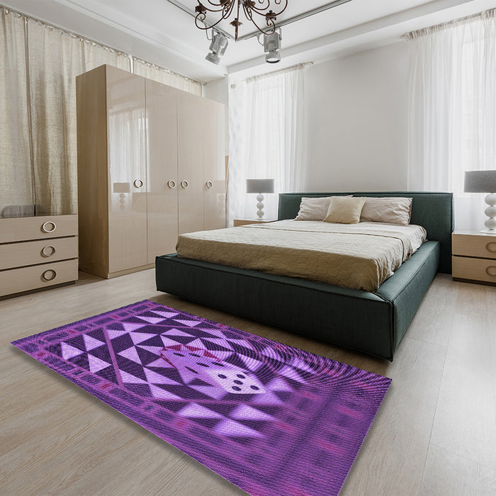 Patterned Purple Rug in a Bedroom, pat2001pur