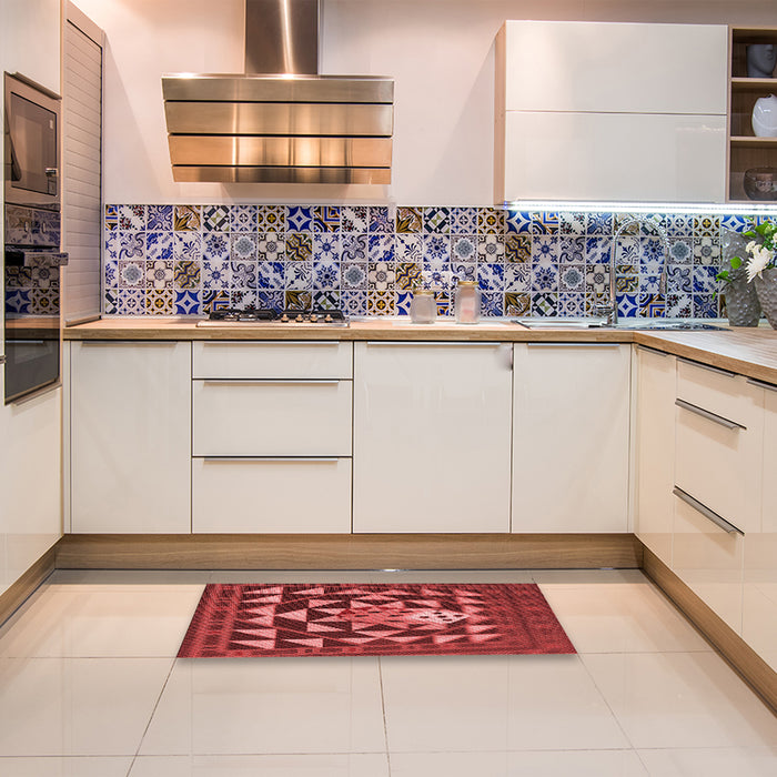 Patterned Red Rug in a Kitchen, pat2001rd