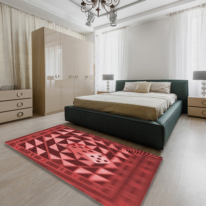 Round Machine Washable Transitional Red Rug in a Office, wshpat2001rd