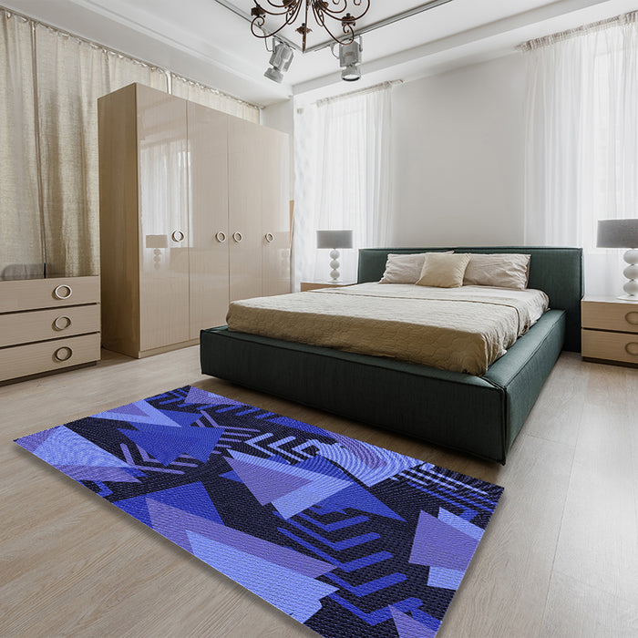 Patterned Denim Dark Blue Rug in a Bedroom, pat2002blu