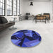 Round Patterned Denim Dark Blue Rug in a Office, pat2002blu