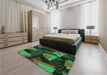 Patterned Dark Forest Green Rug in a Bedroom, pat2002grn