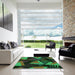 Square Patterned Dark Forest Green Rug in a Living Room, pat2002grn