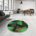 Round Patterned Dark Forest Green Rug in a Office, pat2002grn