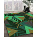 Patterned Dark Forest Green Rug in Family Room, pat2002grn