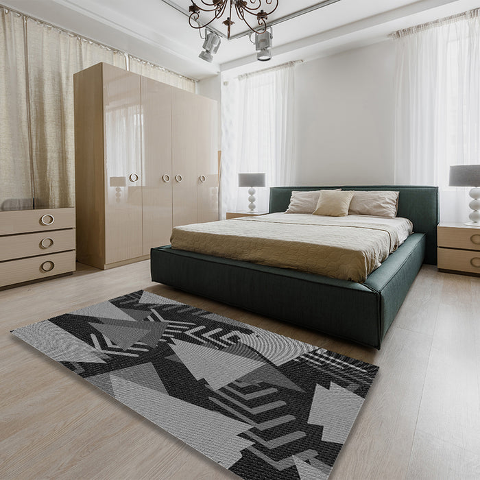 Patterned Charcoal Black Rug in a Bedroom, pat2002gry