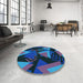 Round Patterned Blue Rug in a Office, pat2002lblu