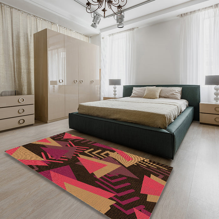 Patterned Burgundy Red Rug in a Bedroom, pat2002org